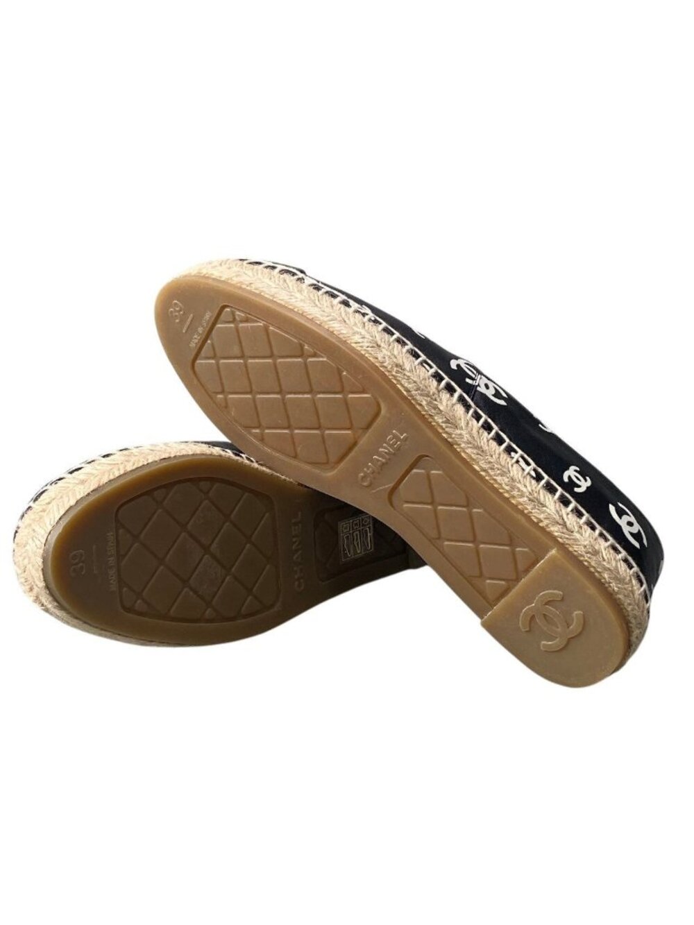 Chanel Espadrilles Flat Shoes CC Logo Leather 39 Black - Picture 6 of 11